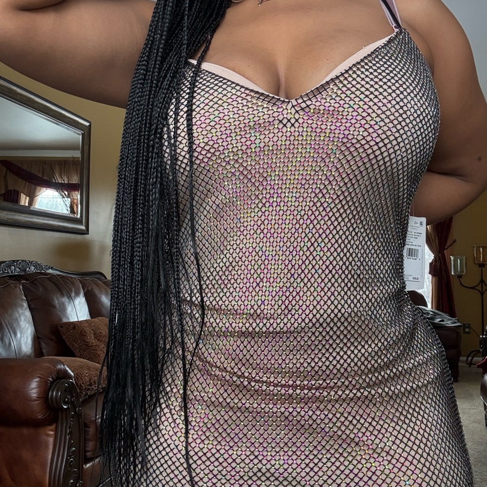 Iridescent Mesh Slip Dress